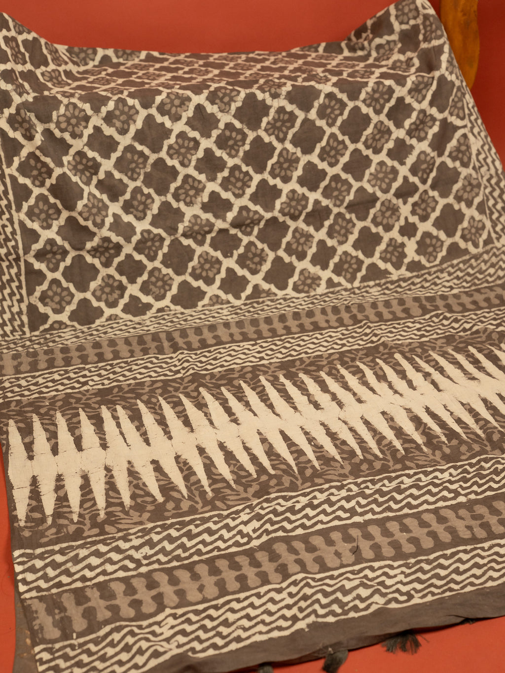 Gray Cotton Block Printed Saree