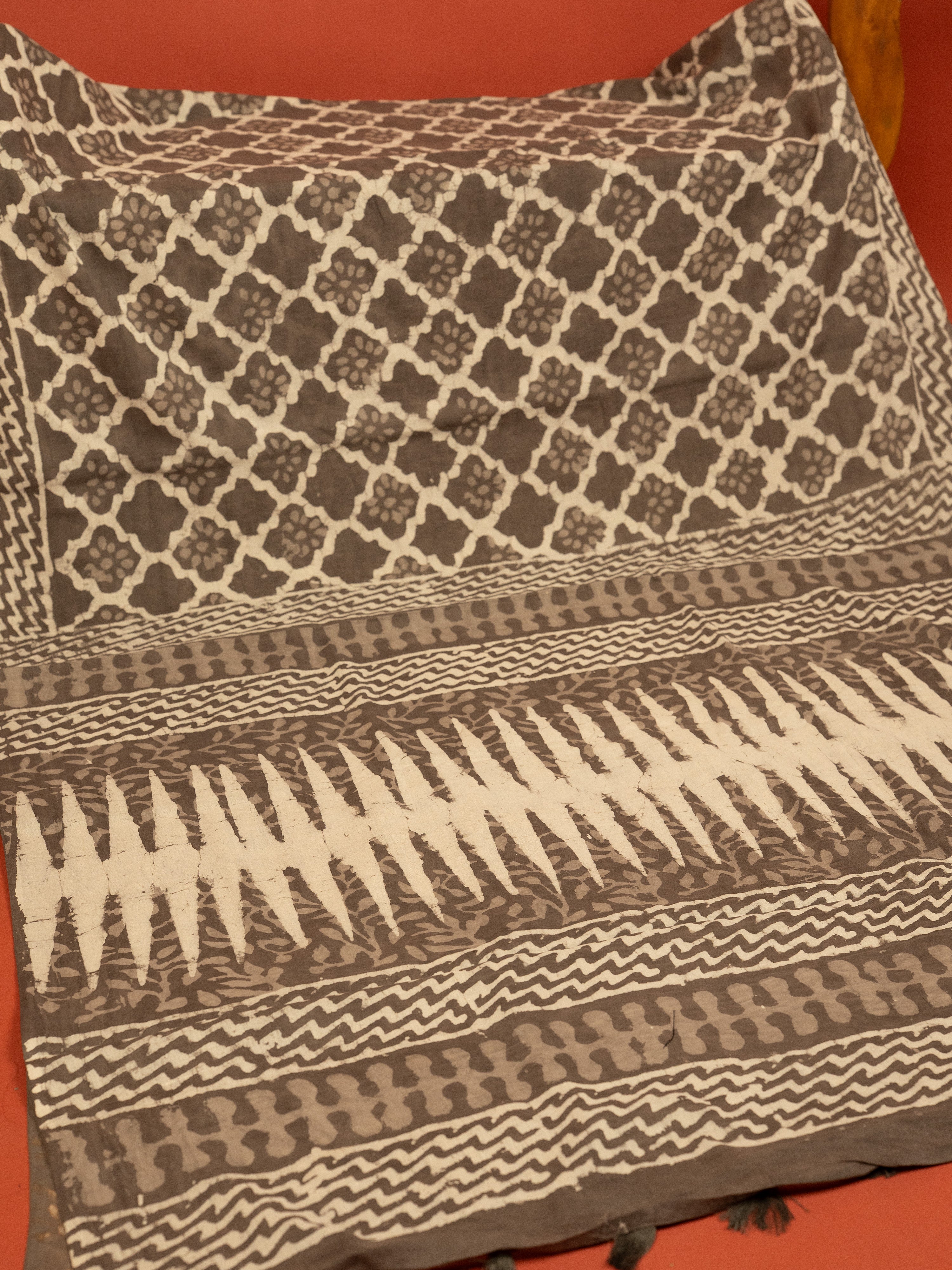 Gray Cotton Block Printed Saree