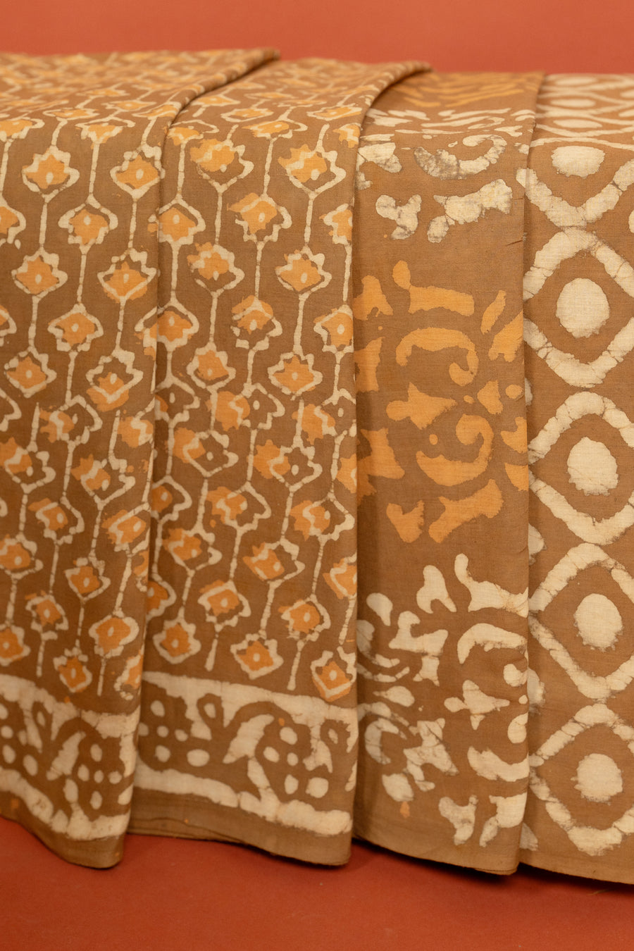 Beige Cotton Block Printed Saree