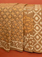 Beige Cotton Block Printed Saree