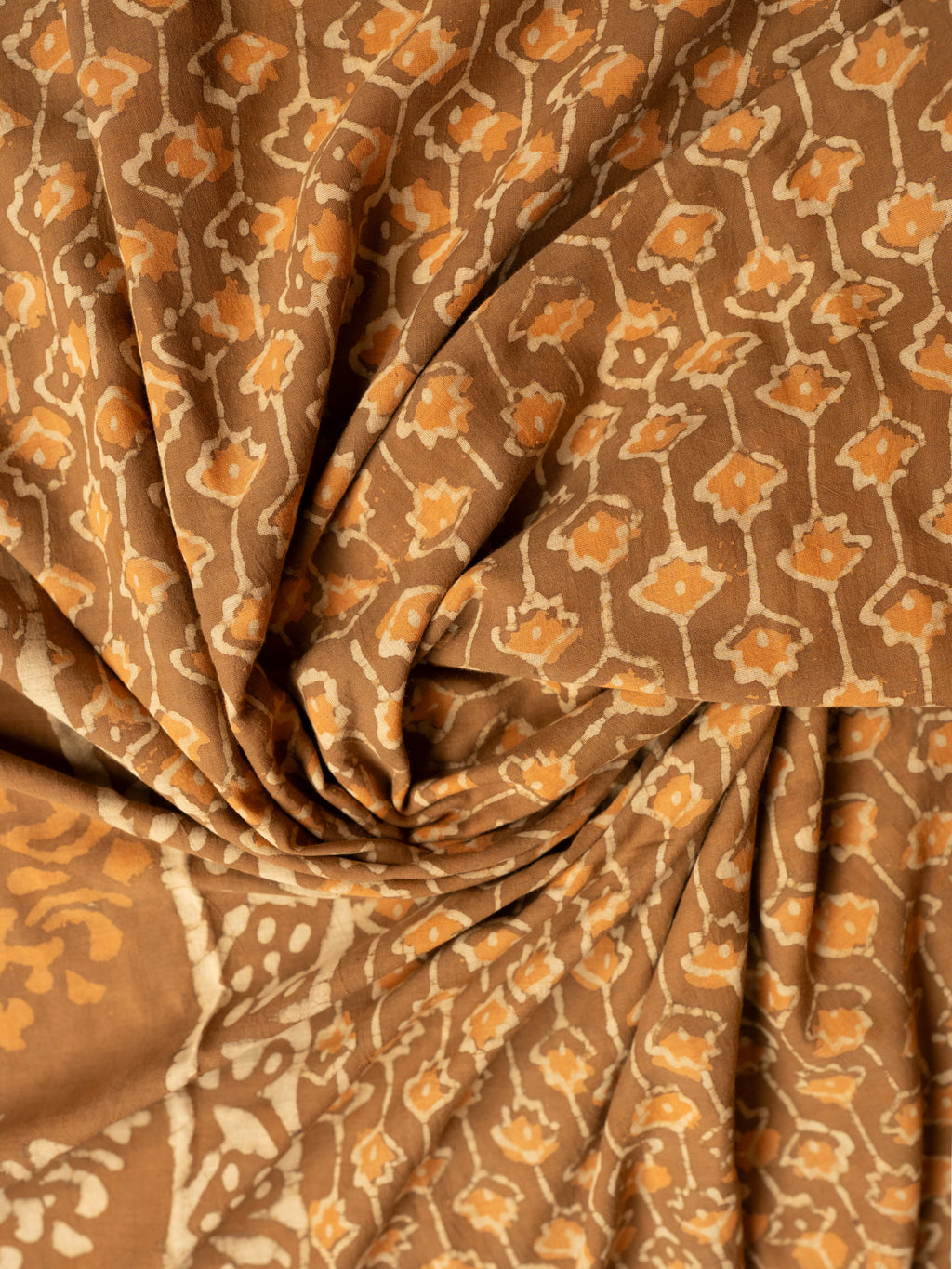 Beige Cotton Block Printed Saree