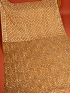 Beige Cotton Block Printed Saree