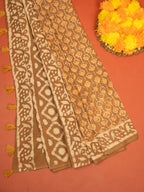 Beige Cotton Block Printed Saree