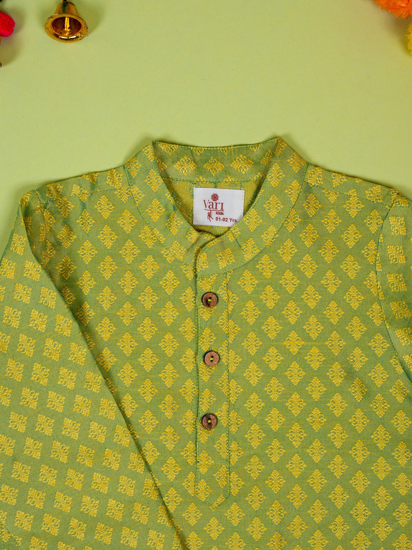 Green Banarasi Kurta For Boys