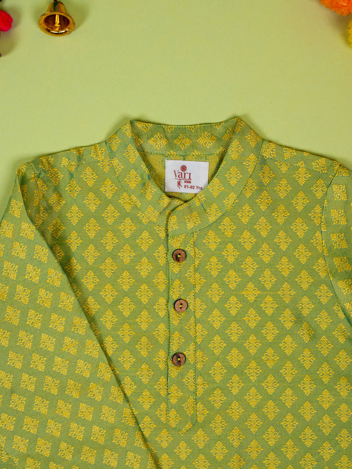 Green Banarasi Kurta For Boys