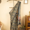Gray Chanderi Block Print Hand Kantha Saree
