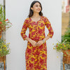 Mustard Cotton Floral Printed Kurta For Women's
