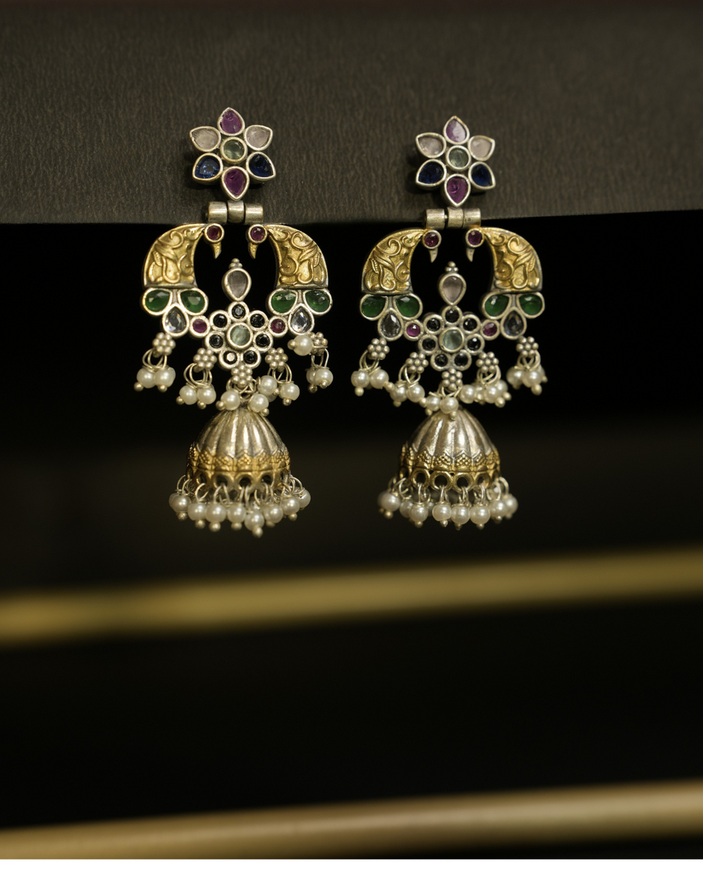 Multicolour Peacock Jhumka Earrings