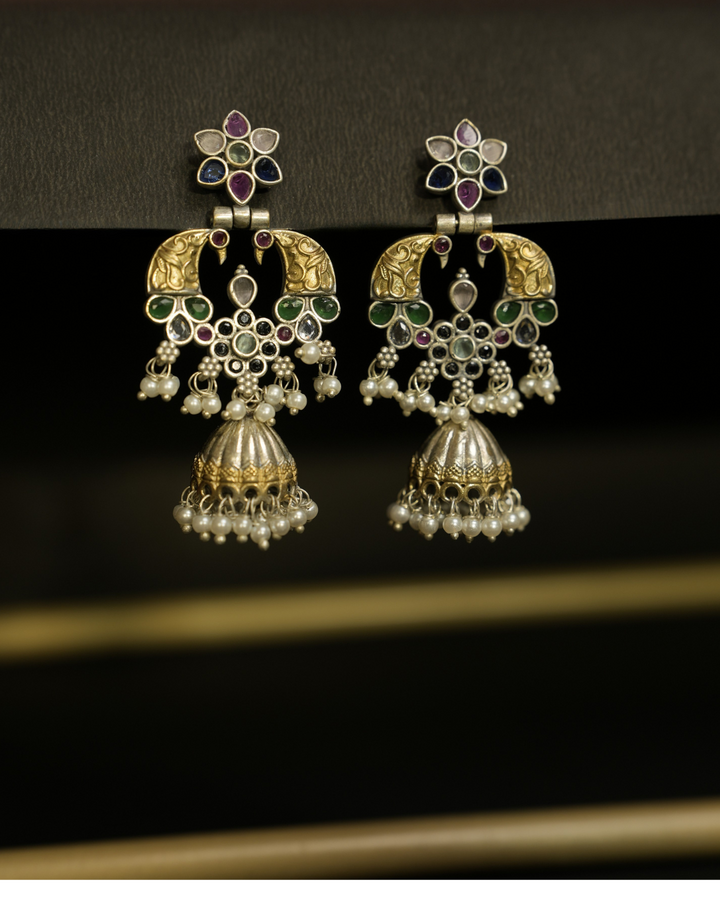 Multicolour Peacock Jhumka Earrings