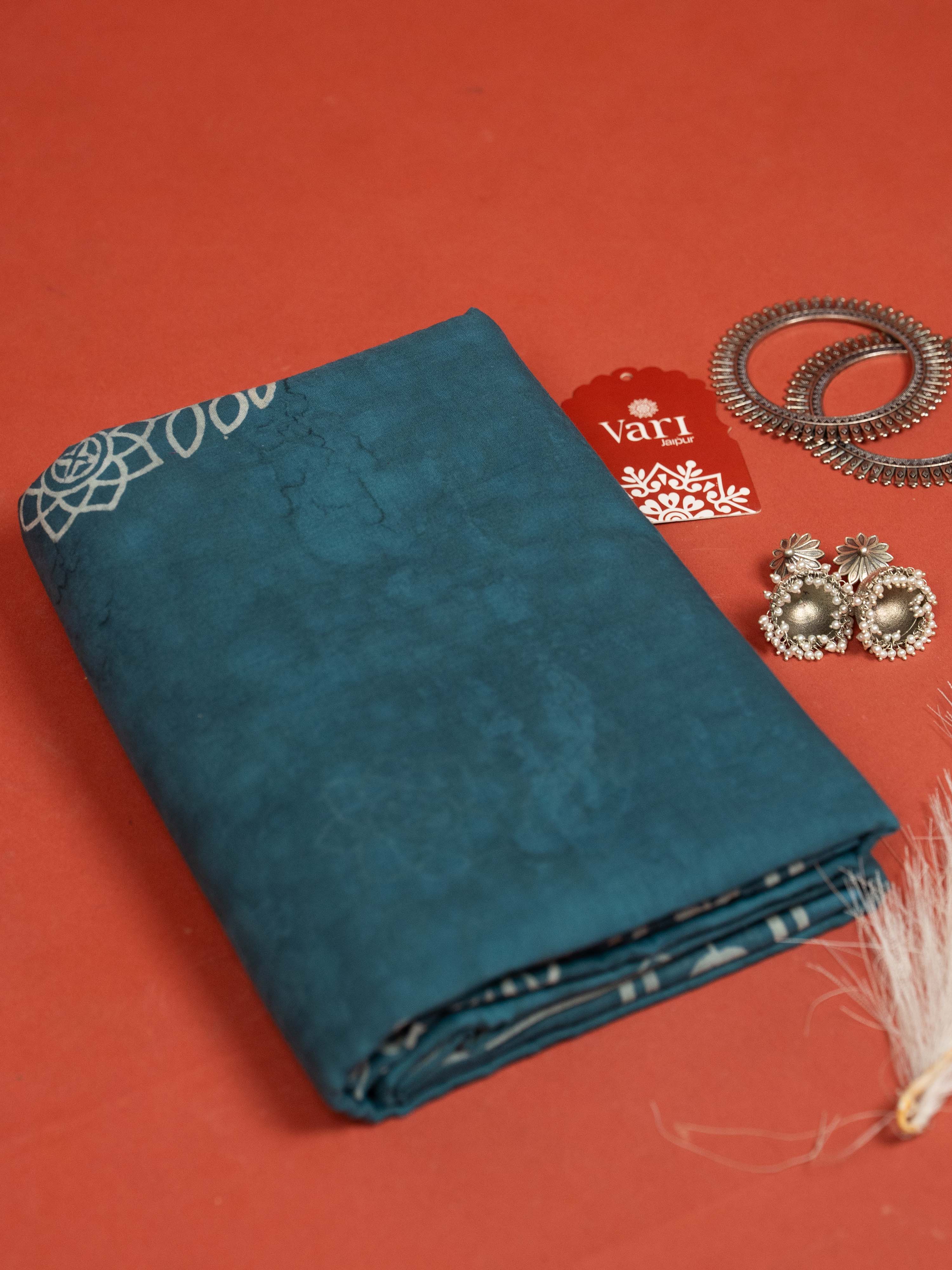Gray Color Cotton Block Printed Saree