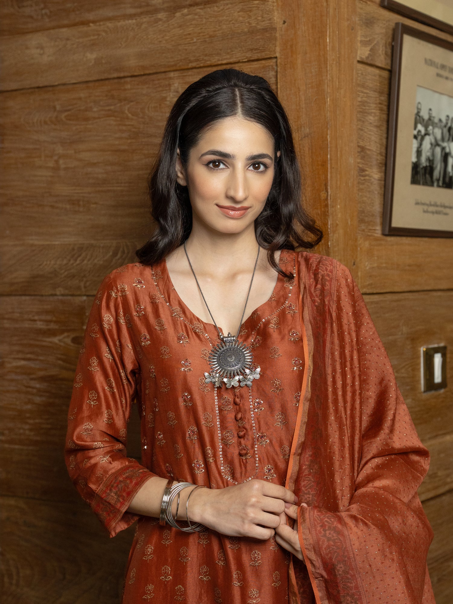 Rust Chanderi Complete Suit Set For Women's