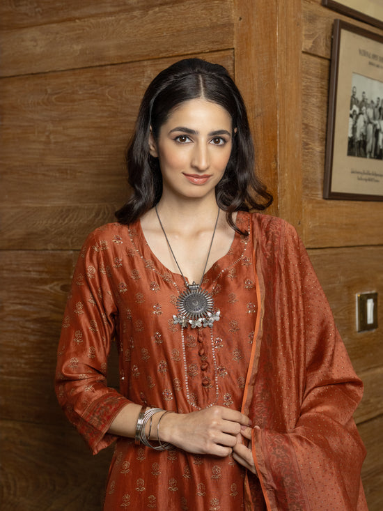 Rust Chanderi Complete Suit Set For Women's