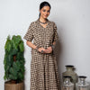 Dark Grey Cotton Shirt Collar Daabu Hand Print Kurta For Women's