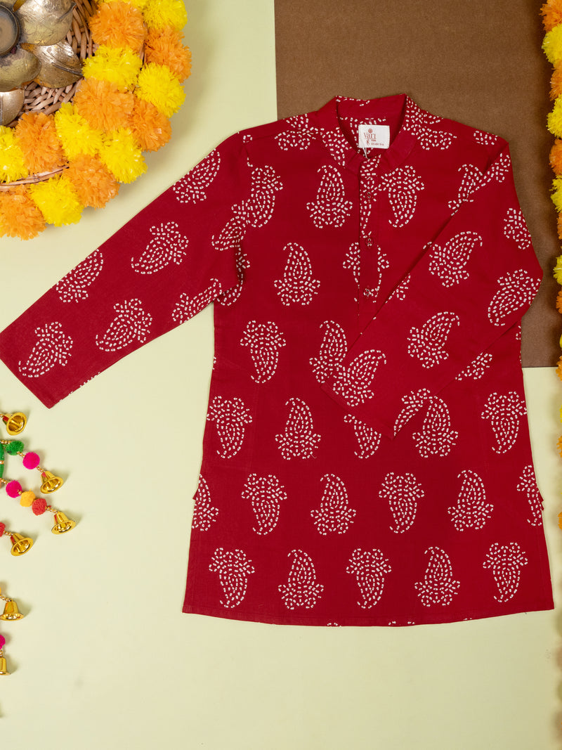 Maroon Cotton Kurta For Boys