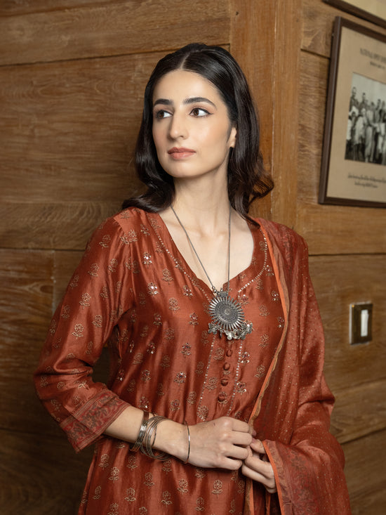 Rust Chanderi Complete Suit Set For Women's