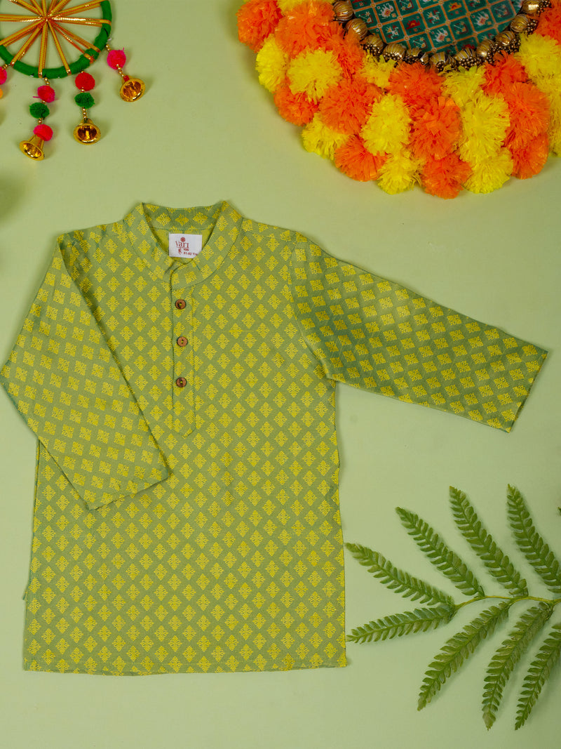 Green Banarasi Kurta For Boys