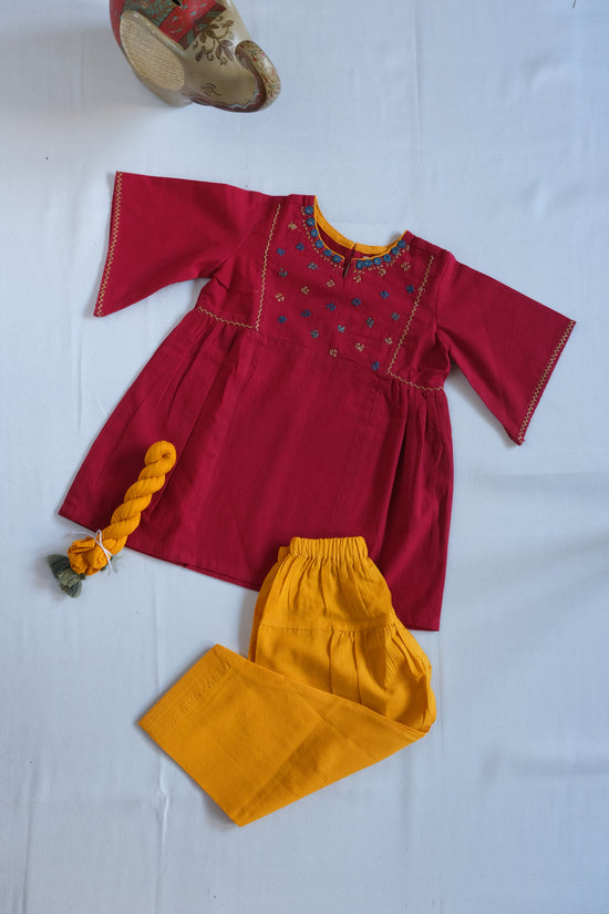 Maroon Kurta with Mustard Salwar and Dupatta