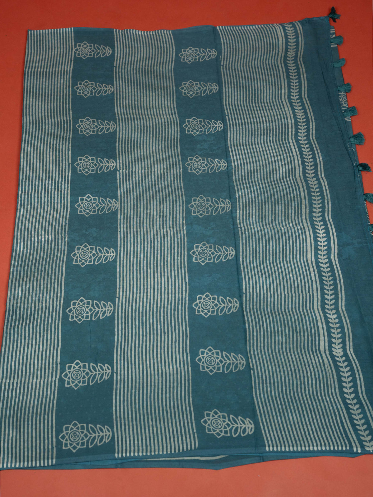 Gray Color Cotton Block Printed Saree