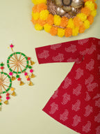 Maroon Cotton Kurta For Boys