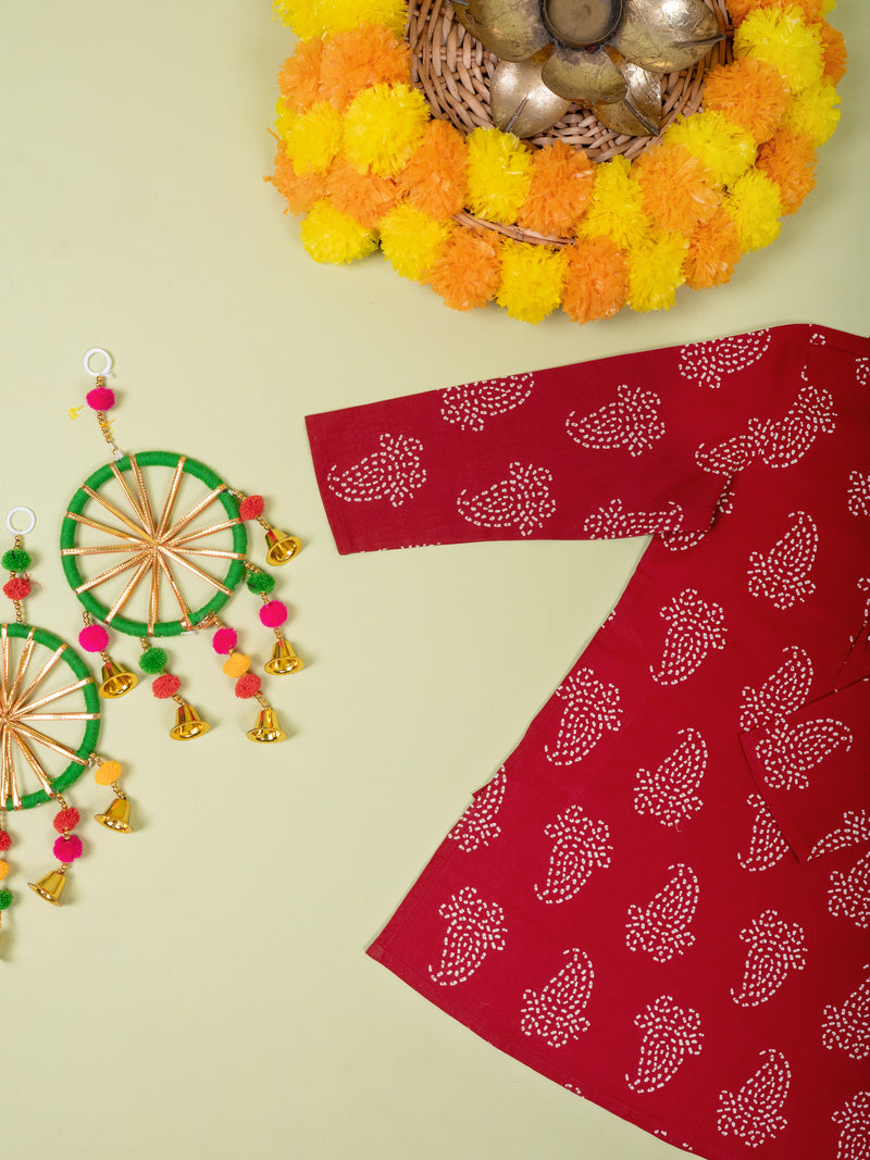 Maroon Cotton Kurta For Boys