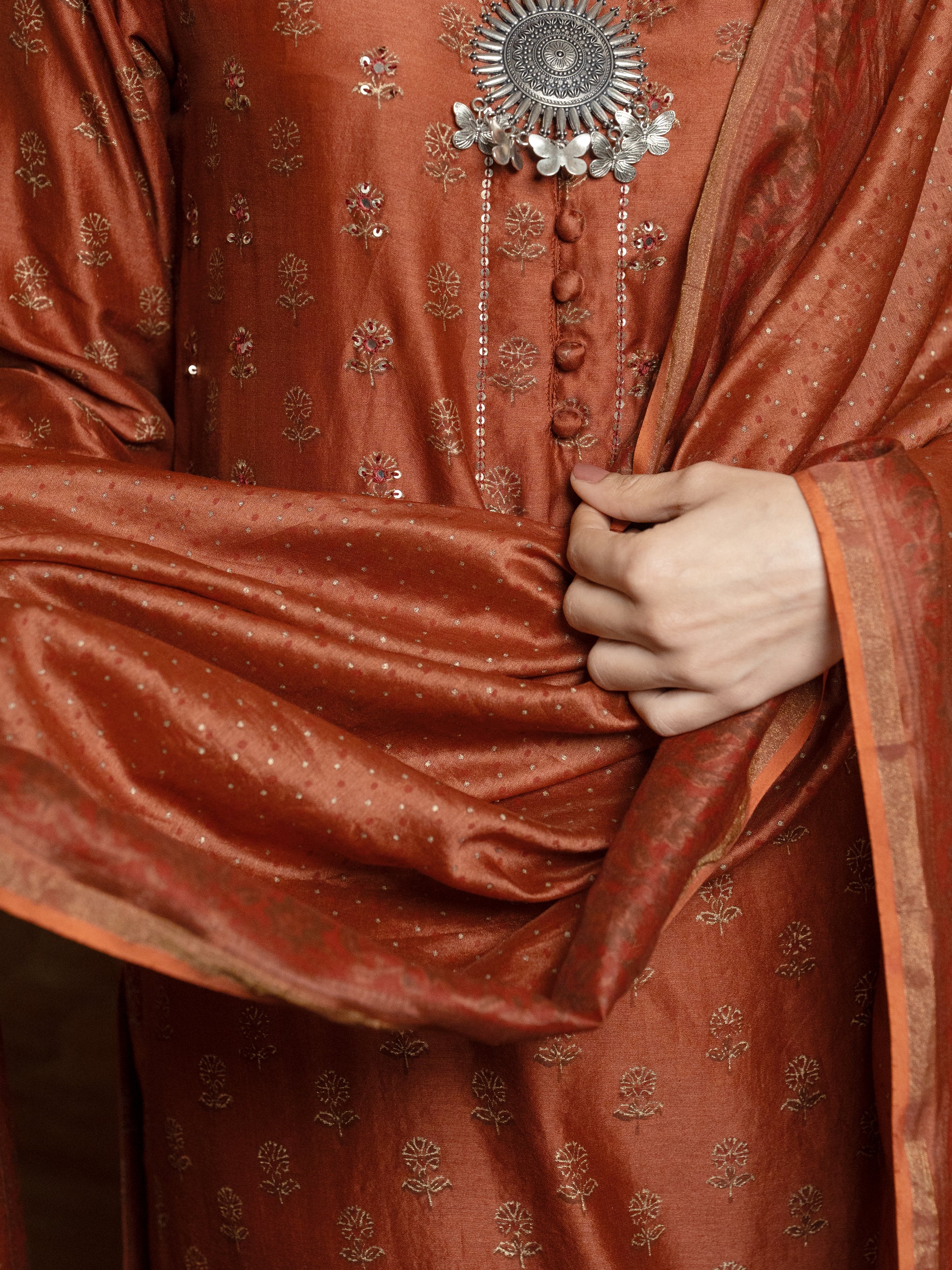 Rust Chanderi Complete Suit Set For Women's