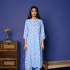 BLUE COTTON COLLAR NECK WITH POLKA PRINT KURTA PANT SET