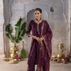 BRINJAL CHANDERI ROUND WITH V-CUT KURTA ALL OVER HIGHLIGHTED WITH ROGAN GOLD WORK FULL