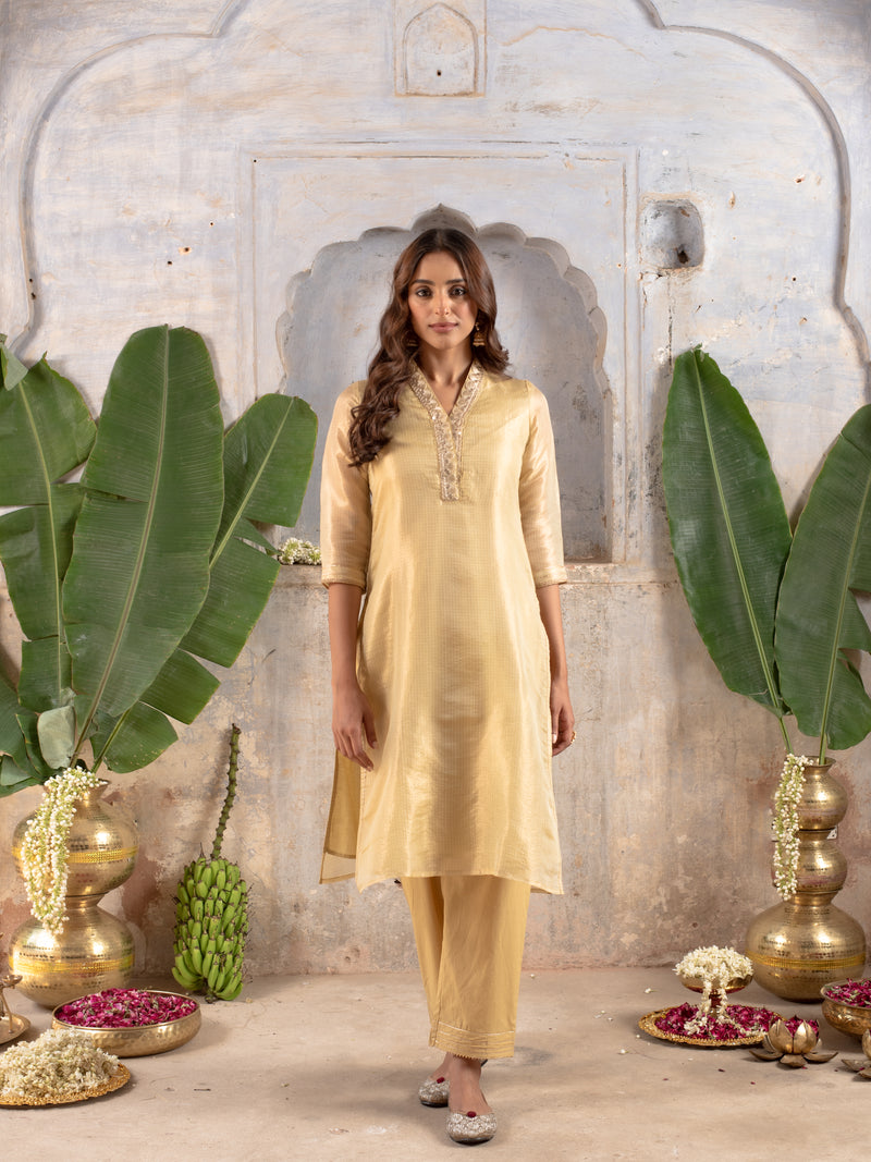 Gold Kota Silk Kurta For Women's