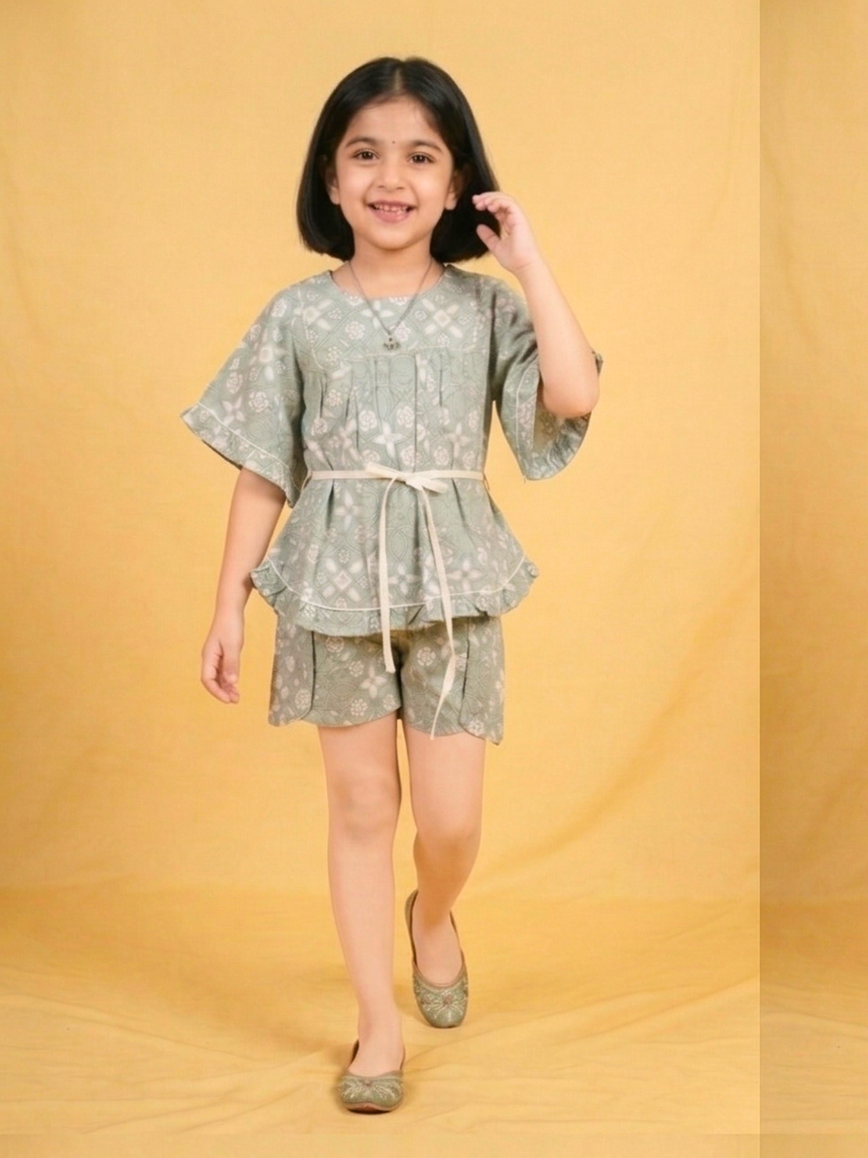 Pastel Green Top And Shorts Set