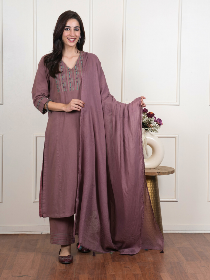 Dusty Mauve Cotton Flax Complete Suit Set