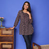 Black Cotton Round Handblock Short Top For Women's