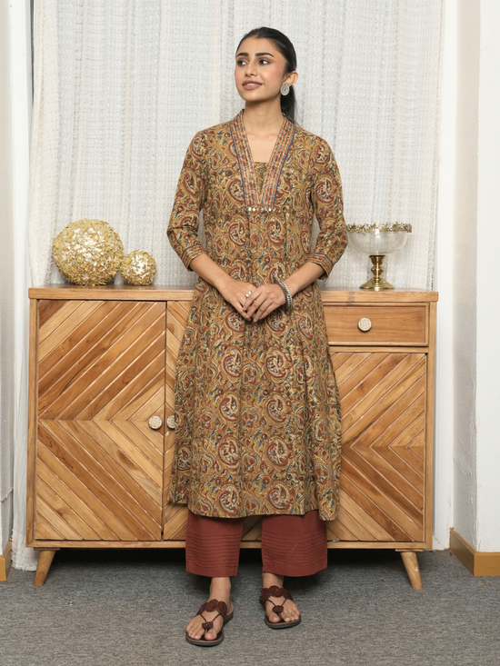 Olive Beige Hand-Done Kalamkari Kurta
