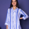 Multicoloured Linen Blend Shirt Collar Strips Short Top For WOMEN'S