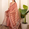 Peach Cotton Flax Hand Embroidery Kurta Pant Set For Women's