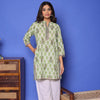 Sea Green Cotton Round Handblock Short Top For Women's