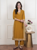 Mustard South Handloom Kurta Pant Set For Women's