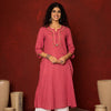 ONION PINK COTTON SLUB KURTA HIGHLIGHTED WITH HAND MIRROR WORK WITH KATHA KURTA FOR WOMEN'S
