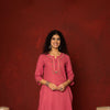 ONION PINK COTTON SLUB KURTA HIGHLIGHTED WITH HAND MIRROR WORK WITH KATHA KURTA FOR WOMEN'S