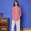 Pink Cotton Collar With V-Neck Handblock Short Top For Women's