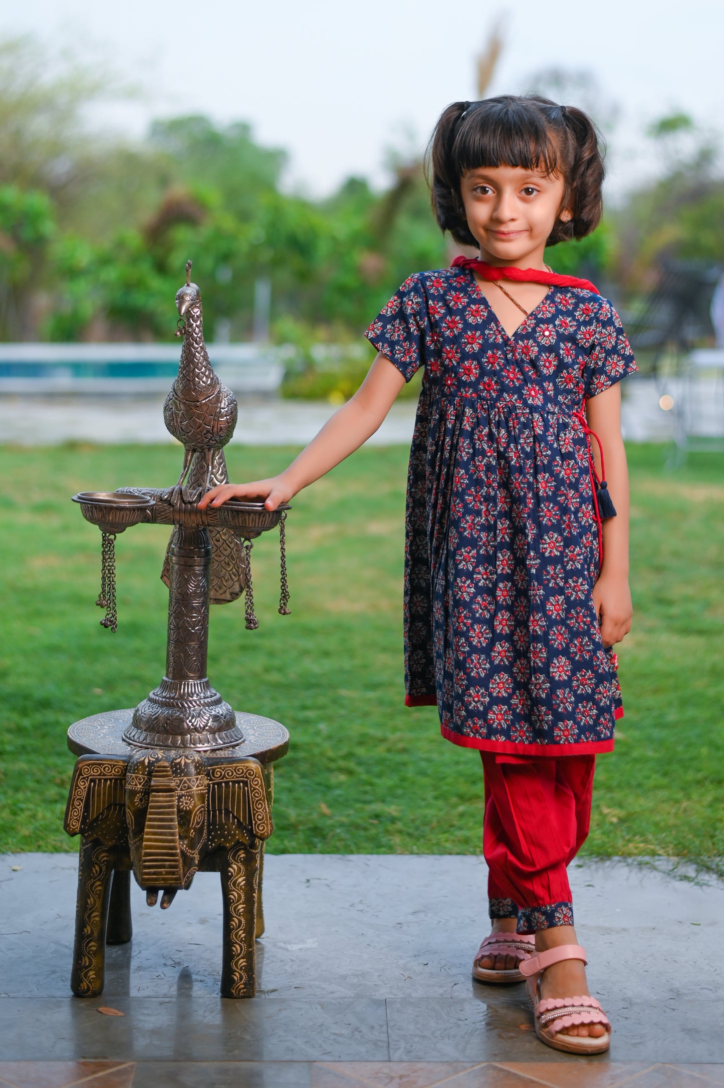 Blue Angrakha Kurta with Maroon Salwar and Dupatta