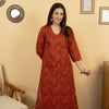 Brick Red Colour Cotton V-Neck Abstract Print Kurta For Women's