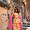 Yellow Cotton Printed Complete Suit Set For Women's