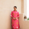 Pink Muslin Collar Neck Hand Done Bandhani Print Kurta Pant Set For Women's