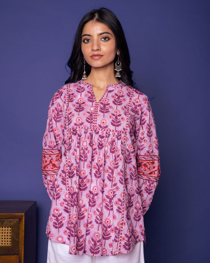 Maure Cotton Collar With V-Neck Handblock For Women's