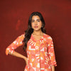 Orange Katha Dobby V-Neck Abstrack Short Top For Women's