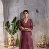 Purple Cotton Lurex V-Neck Kurta Pant Set For Women's