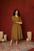 Light Brown Cotton V-Neck Dress For Women's