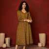 Light Brown Cotton V-Neck Dress For Women's