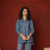 Indigo Cotton Collar Short Top For Women's