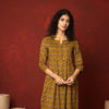LIGHT BROWN COTTON ROUND JAAL WITH BOOTI KURTA PANT SET